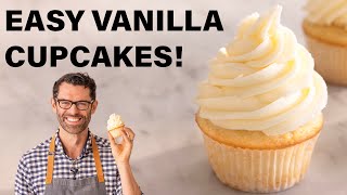 EASY Vanilla Cupcakes Recipe [upl. by Ahsitaf34]