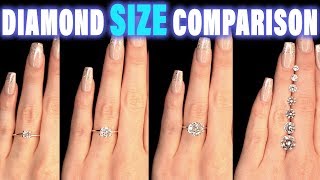 Diamond Size Comparison on Hand Finger Carat 1 2 3 4 05 ct 025 075 15 03 08 07 06 04 9 12 [upl. by Kalina]