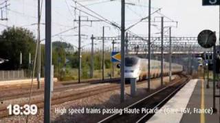 Thalys Eurostar TGV High Speed Trains passing at Haute Picardie 2011 [upl. by Acile]