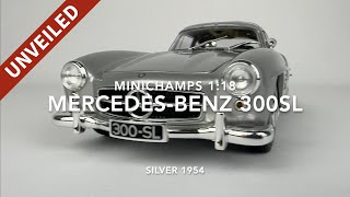 Minichamps 118 MercedesBenz 300SL W198 1954 Silver Unveiled  Model Universe [upl. by Shank]