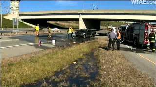 Truck Rolls Catches Fire On Route 28 [upl. by Skantze559]