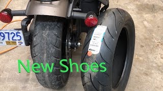 Fitting a 180 rear tire on the Indian Scout Bobber [upl. by Elleoj]