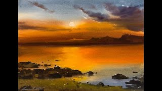 How to paint sunset in watercolor painting demo by javid tabatabaei [upl. by Annavoj]