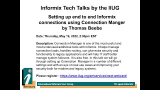 InformixTechTalks Setting up end to end Informix connections using Connection Manager  Thomas Beebe [upl. by Amahs]