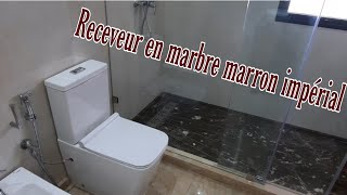 salle de bain avec vasque et receveur en marbre marron impérial [upl. by Lateehs205]