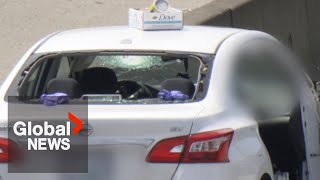 Volleyballsized rock smashes through windshield on highway leaving BC driver in critical condition [upl. by Einattirb]