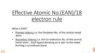 EAN  Effective Atomic Number  18 electron rule [upl. by Feldt684]