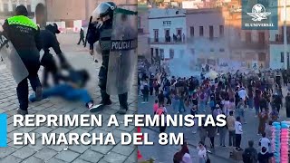 Policías de Zacatecas detienen y reprimen a feministas en marcha del 8M [upl. by Norramic720]