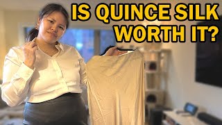 MY ENTIRE QUINCE SILK COLLECTION REVIEW Skirt Pajamas Dress Shirt Shirt Dress amp Camisole [upl. by Eilram]