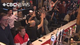 Vancouver fans celebrate Canadas win over US in 4 Nations FaceOff championship [upl. by Demitria]