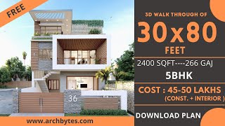 3080 House Design 3D  2400 Sqft  266 Gaj  5 BHK  Modern Design  Terrace Garden  9x24 Meters [upl. by Hobbs827]