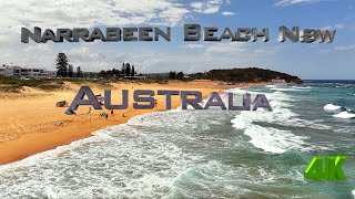 Flying over Narrabeen Beach NSW Australia UHD 4K video with relaxing music natural sea sounds [upl. by Yelbmik749]