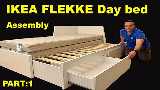 Ikea day bed assembly instructions  IKEA FLEKKE Day bed frame with 2 drawers assembly  PART 1 [upl. by Prendergast69]