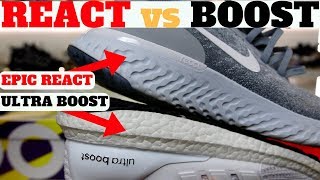 NIKE EPIC REACT FLYKNIT vs ADIDAS ULTRA BOOST Comparison [upl. by Shamma]