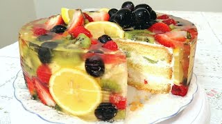 TREND 2021 Jelly Fruit Cake  Ajoyib Korinishda Mevali Tort Tayyorlash Прозрачный Торт С Фруктами [upl. by Anazus169]