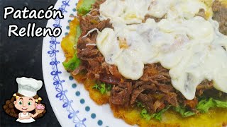 patacones o tostones muy crocantes  Patacón relleno de carne desmenuzada [upl. by Neibart889]