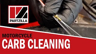 How to Clean the Carburetor on a Motorcycle  Motorcycle Carb Clean  Partzillacom [upl. by Nnylacissej855]