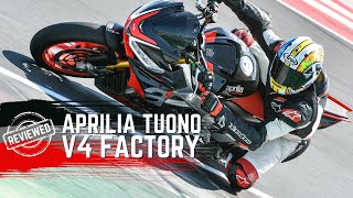 Aprilia Tuono V4 Factory 2021 Review  First Track Ride [upl. by Jerz37]