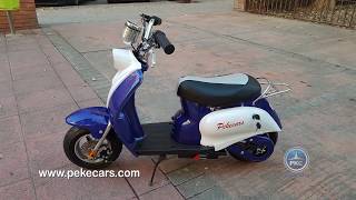 Moto eléctrica para niños VESPA STYLE 24V 250W AZUL  Pekecars [upl. by Aivatra]