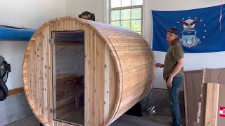 How to build an ALMOST HEAVEN barrel sauna in your garage [upl. by Alauqahs]