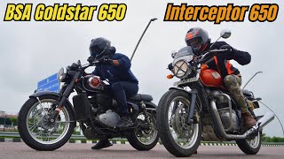 BSA Goldstar 650 vs Interceptor 650 Drag Race [upl. by Nalac496]