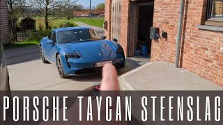 STEENSLAG herstellen bij PORSCHE TAYCAN met neptune blue lak kleur en mirka mini verfvijl [upl. by Eiramave]