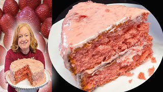 My Easy FRESH STRAWBERRIES FROSTED CAKE Boxed Cake Recipe Catherines Plates [upl. by Haididej202]