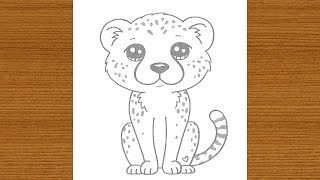 How to Draw a Cheetah Easy Cute Cartoon Animal drawing tutorial [upl. by Dolph]