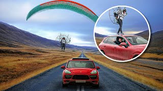 Can a Paramotor land on a moving car [upl. by Houser]