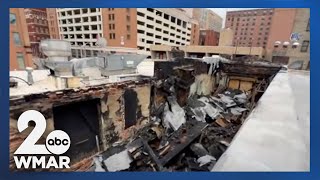 Assessing the damage from fire in Downtown Baltimore [upl. by Barton668]