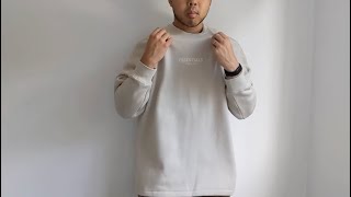 Essentials Fear Of God Wheat Relaxed Crew Neck Sweatshirt  Up Close and Sizing Fitting Guide [upl. by Assilev]