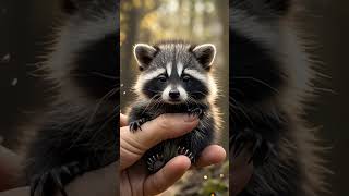 🦝 Mini Raccoon Kit on a Finger Nature’s Little Bandit 🎭 [upl. by Remoh293]