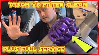 How To Clean Fliters And Service The Dyson V6  DC59 Cordless Vacuum Cleaner [upl. by Anuaf]