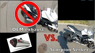 Scorpion Serket Taper vs Stock exhaust  Acceleration under load  Triumph Street Triple 2014 [upl. by Markos728]