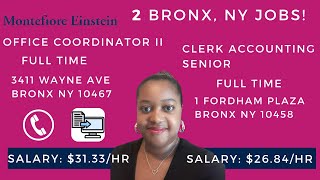 2 Bronx NY Jobs  Hospital Office Positions  Great Salary  Full Time Roles  Apply Today [upl. by Anemij]