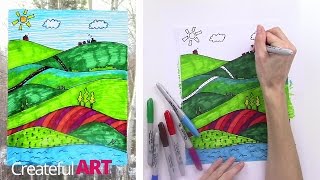 How To Draw a LandscapeArt Lesson For Kids [upl. by Eupheemia]