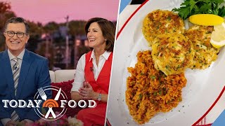 Stephen and Evie Colbert share recipe for crab cakes and red rice [upl. by Nowtna]