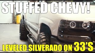 HOW TO Fit 33s and 20x12s on a Leveled Chevy Silverado 9906 1500 NORCAL MOD [upl. by Aimil]