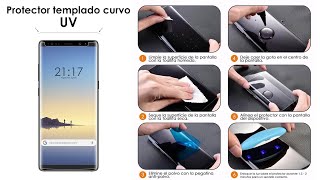 Como Poner Protector Cristal Templado Completo Curvo UV Full Glue  Tumundosmartphone [upl. by Elbag]