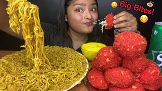 MASALA MAGGI AND CHEETOS CHEESE BALLS WITH CHEESE SAUCE 🍝 BIG BITES MUKBANG  FOOD EATING VIDEOS [upl. by Seniag929]