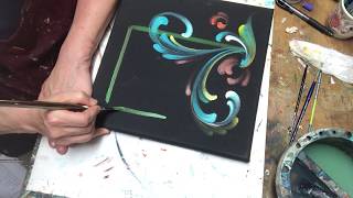 Norwegian Rosemaling  Telemark Freehand Canvas  Acrylic Painting with Art of Lise  ASMR Painting [upl. by Azeret896]