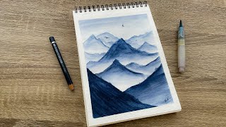 Easy Watercolor Pencil Painting Techniques  Monochrome Watercolor Pencils Landscape [upl. by Ecille]