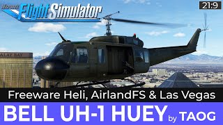 BELL UH1 HUEY  Freeware Heli AirlandFS amp Las Vegas ★ FLIGHT SIMULATOR Deutsch [upl. by Wilmar]