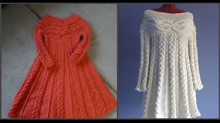 Вязаное платье спицами в стиле quotШамониquot Часть первая Схемаknit dress [upl. by Atsillak]