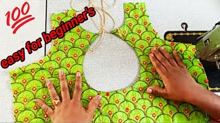 How to potneck blouse cutting and stitching for beginnersstep by step in telugu [upl. by Zacherie]