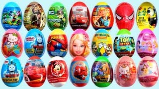 24 Surprise Eggs Kinder Surprise Mickey Mouse Cars 2 Minnie Mouse Spongebob [upl. by Annawt874]