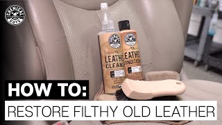 How To Restore Trashed Leather  Chemical Guys [upl. by Arodal]