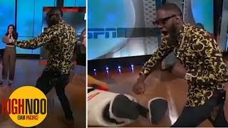 Deontay Wilder punches ESPN mascot apologizes after injury rumors of broken jaw  High Noon [upl. by Nylirej]