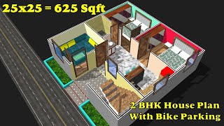 25x25 2BHK House Plan in 3D  25 by 25 Ghar ka Naksha  2525 House Plan  25x25 House Design 3D [upl. by Otina]