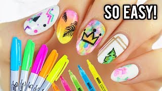 5 Easy Nail Art Designs Using SHARPIE MARKERS [upl. by Nnaxor]